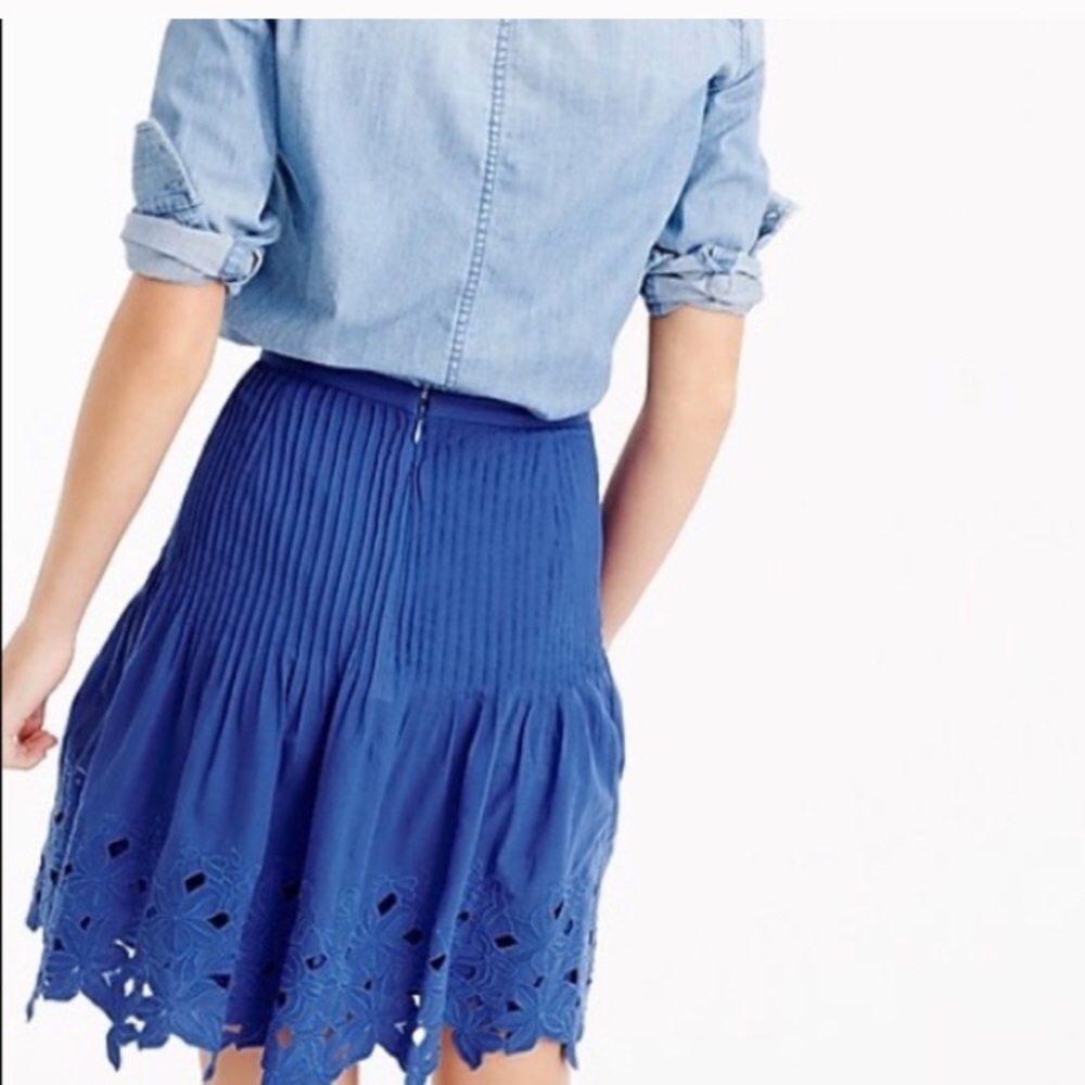 J.Crew Blue Eyelet Floral Scalloped Hem Mini Skirt - Picture 3 of 8